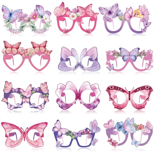 36 Pcs Butterfly Party Favors for Girls Kids, Paper Eyeglasses for Birthday Party Supplies, Spring Easter Decorations, Photo Booth Props, Bulk Goodie Bag Stuffers, Classroom School Rewards - style: Butterfly