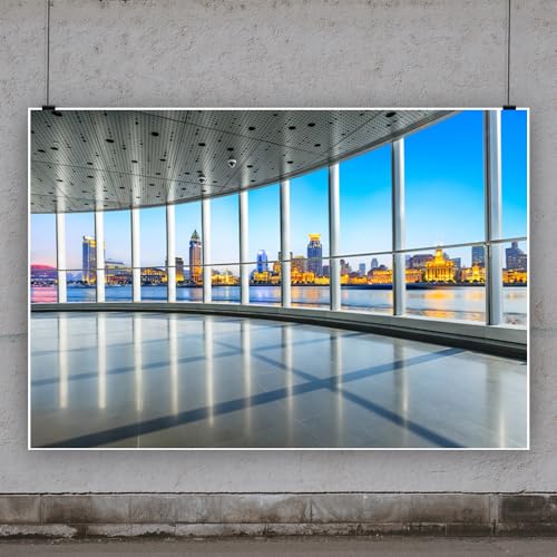7x5ft Business Office Window Backdrop French Window City Skyline View Buildings Photography Background Work at Home Interior Decor Adult Man Woman Portrait Photo Studio Props Wallpaper - size: 7x5ft