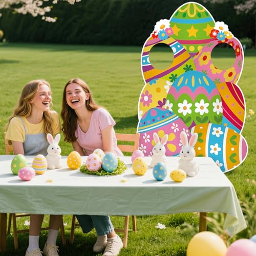 Capoda 60'' Easter Egg Yard Decorations Life Size Easter Egg Face Yard Sign Decor Stand Up Cardboard Cutout Photo Props for Spring Garden Lawn Decor Hunt Game Party Supplies - style: Easter Egg