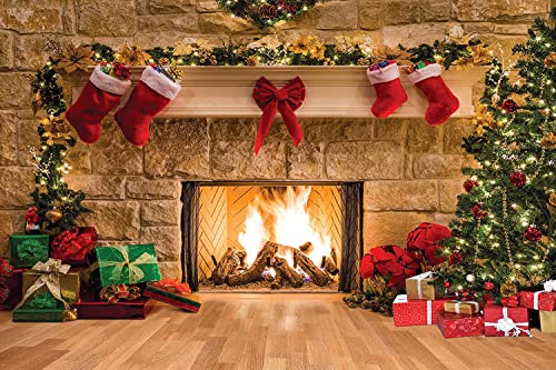 15x10FT Christmas Photography Backdrops Child Christmas Fireplace Decoration Background for Photo Studio 11209 - size: 15x10FT