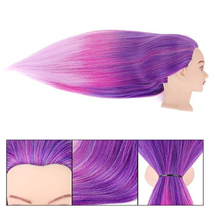 Mannequin Head with Hair, Beauty Star Doll Head for Styling, 29" Long Syntheic Hair Cosmetology Hairdressing Training Practice Manikin Head with Clamp Stand and Braiding Kit for Girls - color: Pink & Purple