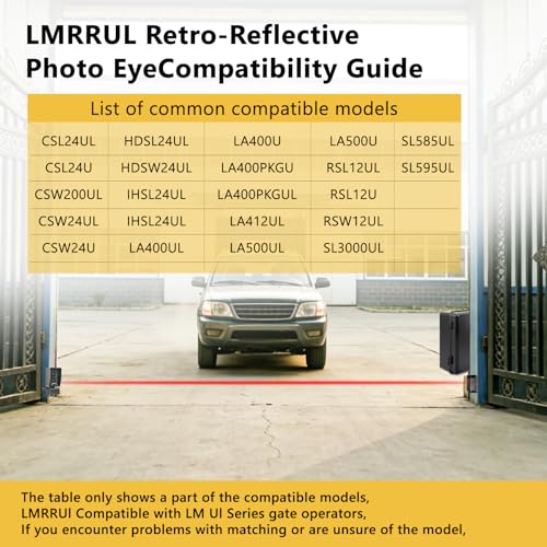 for LiftMaster LMRRUL Retro-Reflective Photo Eye and Reflector,Compatible with LiftMaster UL Series Gate Operators,for Model CSL24UL,CSW200UL,CSW24UL,HDSL24UL,LA400UL,LA412UL,LA500UL,RSL12UL,RSW12UL
