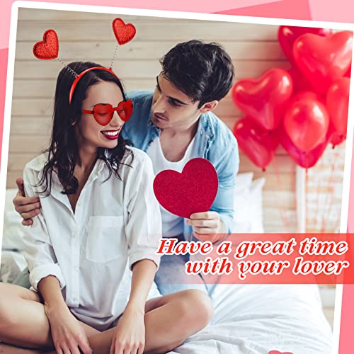 MTLEE 24 Pcs Valentines Heart Head Boppers Headbands and Heart Shape Sunglasses Valentines Party Supplies Wedding Photo Prop - color: Red