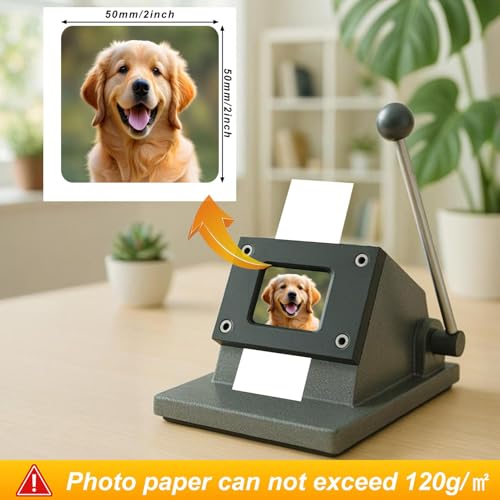 2x2 in Square Photo Fridge Magnet Maker Machine with Picture Cutter, DIY Custom Badge Maker, Includes 100 Sheets of Photo Paper+100 Sets of Consumables