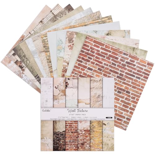 12 Sheets Scrapbook Paper Pads, 12 Designs 6"x6" Single Sides Patterned CardStock Papers, 160gsm Decorative Background Craft Paper, Scrapbooking Pad for Card Making DIY Projects (Wall Texture) - color: Wall Texture