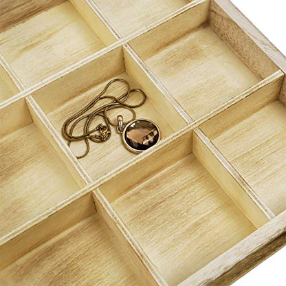 Mooca Wooden Display Storage Case with Tempered Glass Lid for Jewelry and Beads with 18 Compartments Tray, Oak Color, 15" W x 8 3/4" D x 2" H - color: Oak
