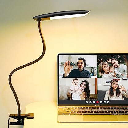 LiFMIRA Clip on Lamp USB Reading Light 3 Color Modes 3000-6000K and 10 Brightness 8W 40 LED Flexible Gooseneck Desk Light Clip on Lamp for Desk Eye Caring Bed Lamp for Headboard (No Plug) - color: Matt Black