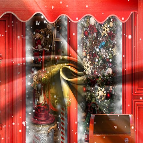 8x8FT Red Christmas Photo Backdrop Santa's Toy Shop Candy Cane in Snow World Xmas Family Holiday Party Banner Photography Background Supplies Decor Studio Prop - size: 8x8Ft
