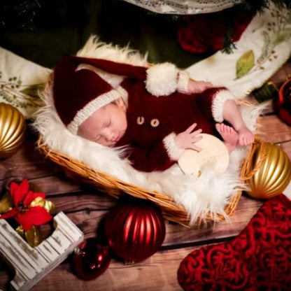 Fashion Cute Newborn Boy Girls Baby Costume Outfits Photography Props Hat Pants - color: Red Wine
