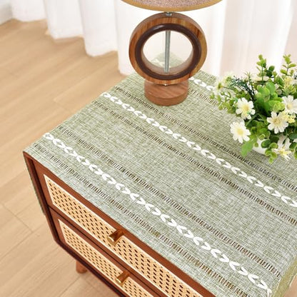 NEWISHER Rustic Farmhouse Embroidered Small Rectangle Tablecloth, Jacquard Striped Table Cloth Washable Fabric Dining Table Cover for Nightstand, Bedside Table, End Table (15x35 Inch),Green - color: Grass Green, size: 35" x 15" (Rectangular)