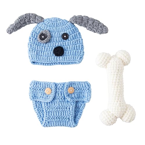 Jastore Baby Photography Props Newborn Boy Girl Photo Shoot Outfits Crochet Costume Infant Knitted Hat Sets - color: Blue Dog