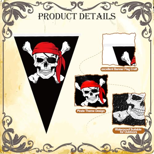 eBoot 90 Pieces Pirate Banner 98ft Skull Pirate Flags Party Decorations Jolly Ship Triangle Pennant Bunting Decor for Birthday Decorations Gasparilla Holiday Celebration Outdoor Party Supplies
