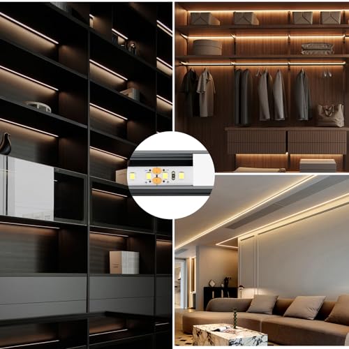 VST 10pack 3.3FT Black U Shape Aluminum Channel with 33FT White Flexibla Diffuser Cover, Seamlessly Connected into a Continuous 33FT Length with Clip and End Caps for LED Lighting - color: Black, size: 3.3ft 10