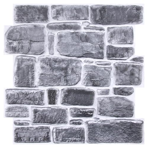 COMSTICKC 3D Faux Stone Wall Panel Peel and Stick Wall Tiles, 10 Pcs of 12"X12", Ultra-Light Thin PVC Rock Adhesive Fake Stone Paneling Backsplash Interior Decor (Gray Rock) - color: Gray Rock