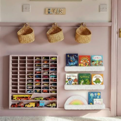1PC Plush Bookshelf for Kids, Soft Hanging Book Display Shelf for Nursery Wall, Easy Mount Floating Bookshelf Display Organizer, Unique (White) - color: 24in-furry White