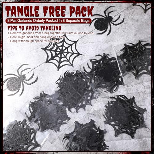 Xinnun Halloween Party Decorations Spider Web Banner Garland Horror Theme Banner Cutouts Ribbon Streamers for Black Halloween Birthday Party Office School Home Decor - style: Spider