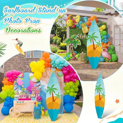 Yalikop 6 Ft Summer Surfboard Cardboard Cutout Stand Up Photo Prop - Hawaiian Tropical Party Decorations Standee Surfboard Foam Board for Garden Yard Sign Decor Beach Party Photography Background - style: Palm Tree