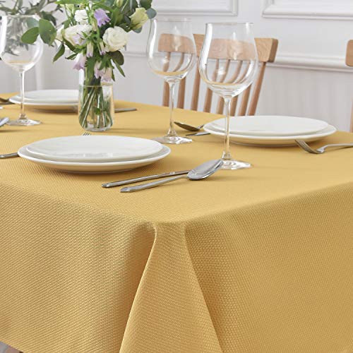 maxmill Jacquard Square Tablecloth Stain Resistant Spillproof Wrinkle Free Washable Soft Table Cloth, Decorative Fabric Table Cover for Dining Room, Indoor and Outdoor Use, 52 x 52 Inch Ochre Yellow - color: Nova Ochre Yellow, size: 52" x 52" (Square)