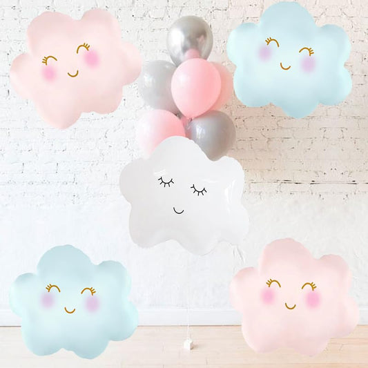 6PCS Cloud Balloons Foil Mylar Cloud Balloons for Birthday Party Decorations Supplies - color: White Pink Blue