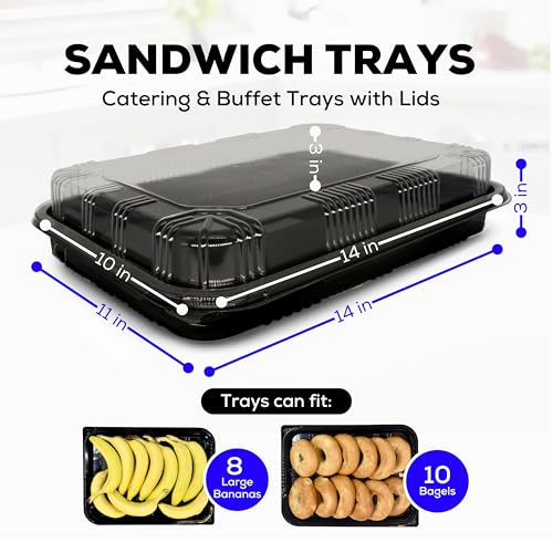 25 Pack Catering Trays with Lids – 15" Serving Tray with Lid, Heavy Duty Recyclable Plastic Party Platters for Catering, Buffet, Picnics & Events – Food Tray with Clear Lid (15.35 × 11.42 × 2.95 inch) - size: 25 Pack - 15 X 11in