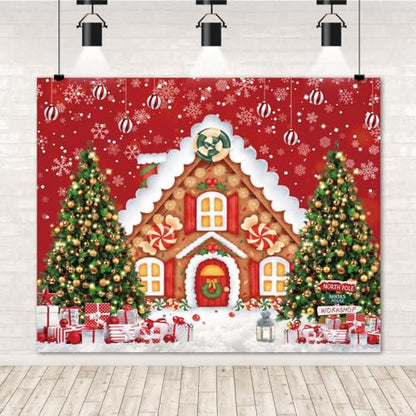 Christmas Backdrop - Winter Merry Christmas Photo Backdrop 10x8ft Gingerbread House Xmas Tree Gift Background Party Decor Prop - color: NKY05219