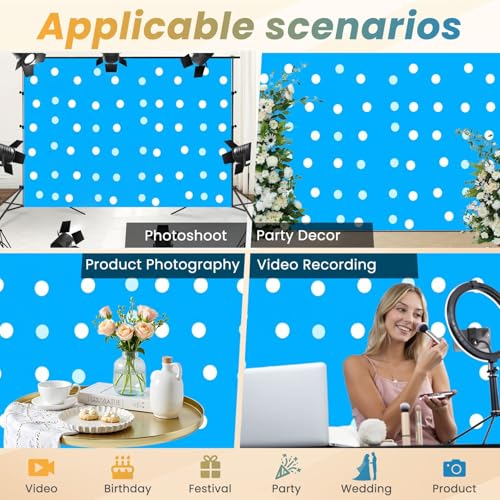 5x7ft Photography Backdrop Blue Polka Dot Gradient Effect Photo Backdrop Photography Background for Photoshoot Portrait Video Party Photo Studio Prop Booth - color: Color9
