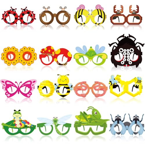 32 Pcs Bug Party Decorations Summer Insect Party Favors Bugs Paper Glasses Frame Insect Photo Booth Props Eyeglasses for Summer Spring Bugs Birthday Decorations Supplies - style: Spring Insect