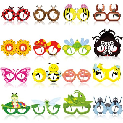 32 Pcs Bug Party Decorations Summer Insect Party Favors Bugs Paper Glasses Frame Insect Photo Booth Props Eyeglasses for Summer Spring Bugs Birthday Decorations Supplies - style: Spring Insect