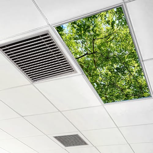 Fluorescent Light Covers for Classroom Office - 2ft x 4ft LED Light Filters, Eliminate Harsh Glare & Eyestrain, Decorative Classroom Light Covers, Light Diffuser Panel.Thick Green Woods - color: Thick Green Woods