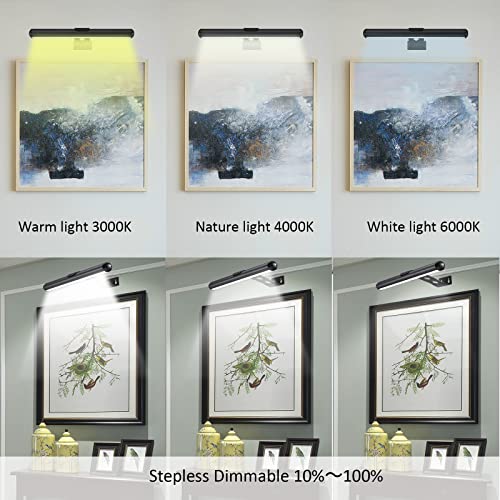 MIOBLUE Rechargeable Picture Lights with Remote,Full Metal Painting Light Display LED Battery Lamp with 3 Lighting Modes, Dimmable Dartboard Light with Timer for Paintings Potrait - color: Black, size: 13inch