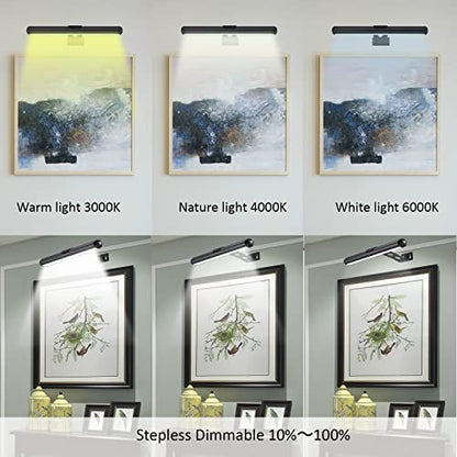 MIOBLUE Rechargeable Picture Lights with Remote,Full Metal Painting Light Display LED Battery Lamp with 3 Lighting Modes, Dimmable Dartboard Light with Timer for Paintings Potrait - color: Black, size: 13inch