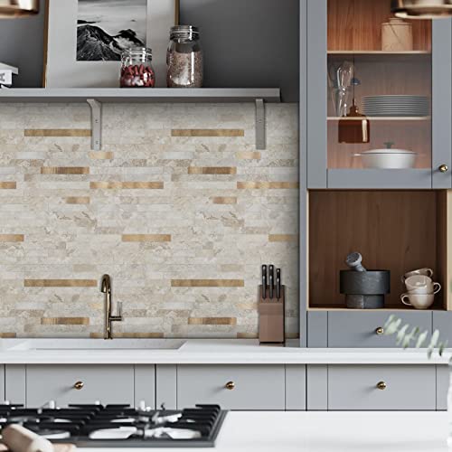 Midcard 20 Sheets Peel and Stick Backsplash PVC Wall Tile,for Kitchen Backsplash - color: Dark Beige With Copper, size: 20