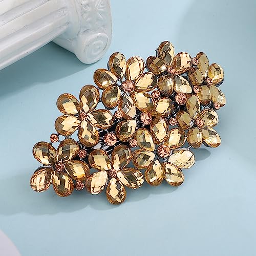 Aimimier Flower Crystal Hair Barrettes Decorative Rhinestone Spring Clips Gem Hair Pins Hairpiece Bridal Hair Accessories for Women (Yellow) - color: Yellow