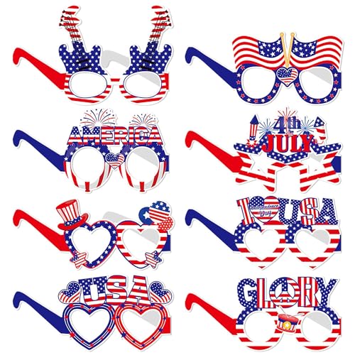 OURUOLA Fourth-4th July Mmemorial-Day Photo-Booth Props - 16 pcs Red White Blue Sunglasses Photography Party Decorations Decor, Adults USA Patriotic America Independence Supplies - color: Independence Day Photo-booth Props - 16pcs