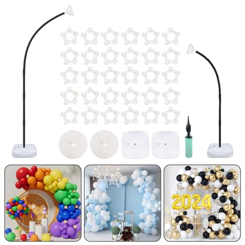 OurWarm 8.2FT & 6FT Balloon Arch Stand Kit, Black Half Arch Balloon Stand with Base for Floor, Free Bending Top Balloon Column Kit for Wedding Birthday Baby Shower Graduation Party Decorations - style: Black Balloon Arch Stand
