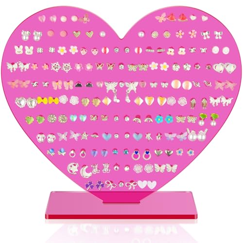 NiHome Heart-Shaped Acrylic Earring Holder Stand for Studs & Dangles, Romantic Jewelry Earring Organizer, Vanity Dresser or Boutique Decorative Display Holds 85 Pairs with 171 Holes (Rose Pink Color) - color: Rose Pink