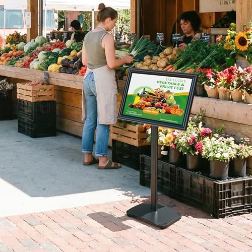 Heavy Duty Sign Holder Stand 11x17 Inch, Pedestal Sign Stand with Weighted Base, Vertical & Horizontal Floor Standing for Display Menu & Posters, Indoor/Outdoor Advertising, Restaurant, Store, Black - color: Black, size: 11x17 in