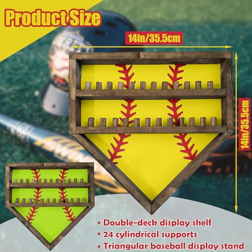 Softball Baseball Ring Holder Display Case, Championship Ring Display case Wood, 24 Ring Posts, Sports Medal Wall Mount Display Shelft Box for Girl Women - color: Light Green