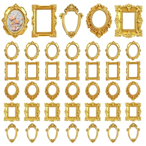 40PCS Mini Vintage Resin Picture Frame, Mini Antique Photo Frame Oval Rectangle for DIY Jewelry Display, Photography Mobile Phone Photo and Wall Decor Hanging - style: MiniResinPictureFrame40Pcs