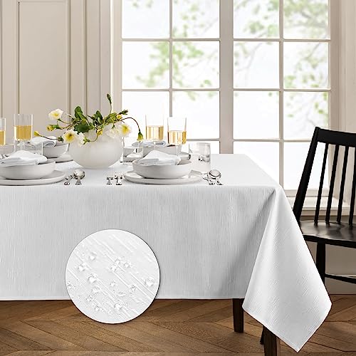 Elrene Home Fashions Continental Solid Texture Water, Stain & Wrinkle Resistant Tablecloth, 52"X52" Square, White - color: White, size: 52" x 52" (Square)