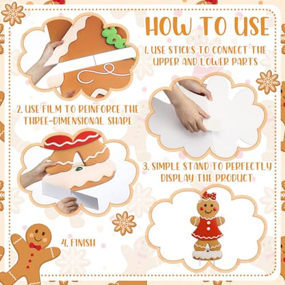 Soulchen 3 Pcs 39.4 Inch Gingerbread Backdrop Cardboard Cutout Gingerbread Man House Christmas Photo Booth Props Background Stand up Christmas Party Decorations Games for Party Supplies - style: Gingerbread Man