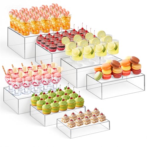 Leinuosen 7 Pcs Large Buffet Risers Set 6" to 12" Acrylic Display Box Catering Dessert Table Riser Food Display Decorative Stand with Hollow Bottom for Catering Supplies(Clear, Rectangle) - color: Clear, size: 6" to 12", style: Rectangle