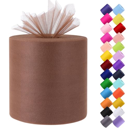 Tulle Fabric Roll, 6” by 200 Yards (600FT) Tulle Organza Fabric Spool for DIY Tutu Skirt Baby Shower Decor Wedding Backdrop Crafts Birthday Party Supplies (Brown) - color: Brown