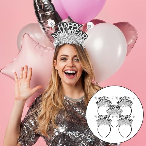 OSALADI 5pcs Happy New Year Hairbands Silver-plated Festival Party Hair Accessories for Women Portable Spring Festival Photo Props Headbands