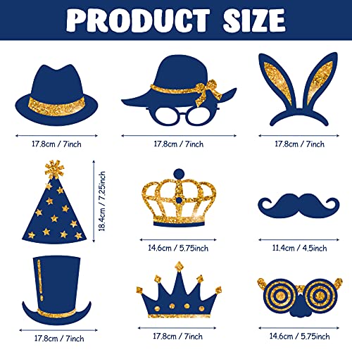 Zonon 24 Pcs Funny Photo Booth Props Class of 2026 Graduation Birthday Wedding Family Class Reunion Prom Disco Party Celebration Decoration Supplies Mix of Hats, Lipstick, Tie(Gold and Navy Blue) - color: Gold and Navy Blue