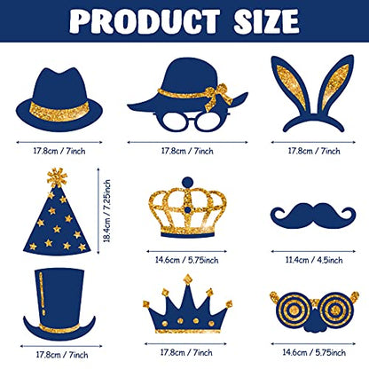 Zonon 24 Pcs Funny Photo Booth Props Class of 2026 Graduation Birthday Wedding Family Class Reunion Prom Disco Party Celebration Decoration Supplies Mix of Hats, Lipstick, Tie(Gold and Navy Blue) - color: Gold and Navy Blue