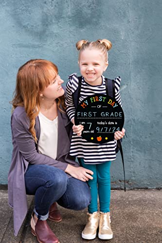 Kate & Milo First and Last Day of School Chalkboard Sign, Reversible Round Back to School Photo Prop with Chalk, Kids Milestone Board - style: Round School Days Chalkboard