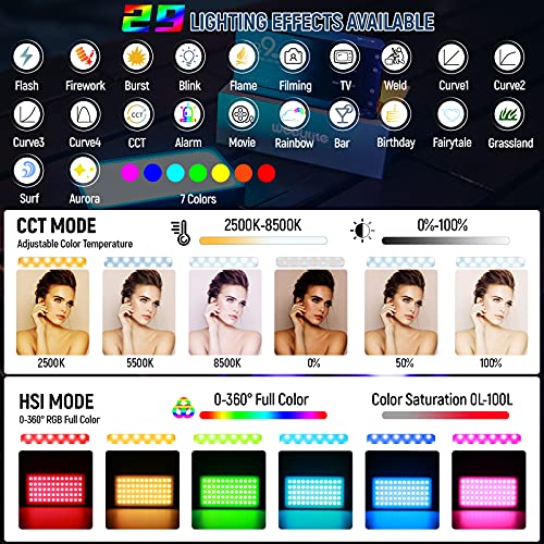 Weeylite RB9 RGB Camera Video Light, App Control 12W LED On Camera Light with Tripod, 2500-8500K 360° Full Color CRI 95+ RGB Video Light Panel for Portable Photography Lighting Video Recording TikTok