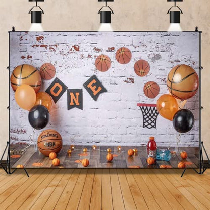 Basketball Theme Photography Backdrop Baby Boy 1st Birthday Cake Break Portrait Background Basketball Balloons Decoration Baby Shower Banner Photo Booth Props,8x6ft