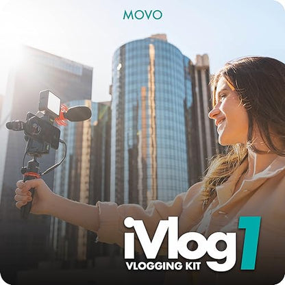 Movo iVlog1 Vlogging Kit - iPhone Lightning Compatible YouTube Starter Kit - Shotgun Microphone, Mini Tripod, LED Light, Wide-Angle Lens, Lightning Adapter - size: Lightning